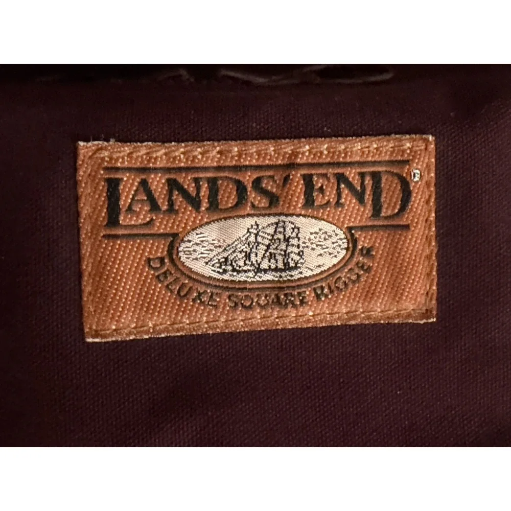 Lands End Bag Heavy Canvas Leather Duffle Deluxe Square Rigger Burgundy USA